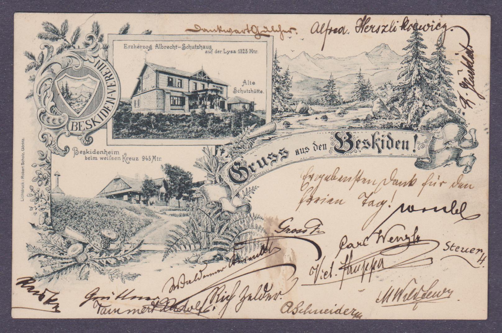 Widokówka  Łysej Góry,wysłana przed 115 laty,6.VI.1899 z Frydlantu do Bielska